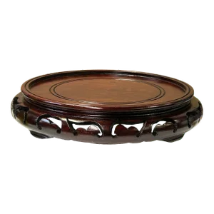 7" Brown Round Wave Motif Open Pattern Wood Display Stand Easel