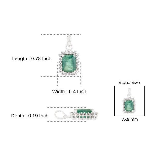 Certified 9.3 Ct Natural Emerald Pendant With Diamond Halo in 925 Silver For Sale - Image 9 of 11