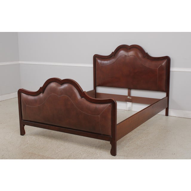 Traditional Baker Queen Size Leather Panel Bed For Sale - Image 3 of 15