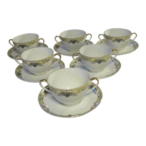 1940s German Bullion Cups & Saucers Set- 12 Pieces