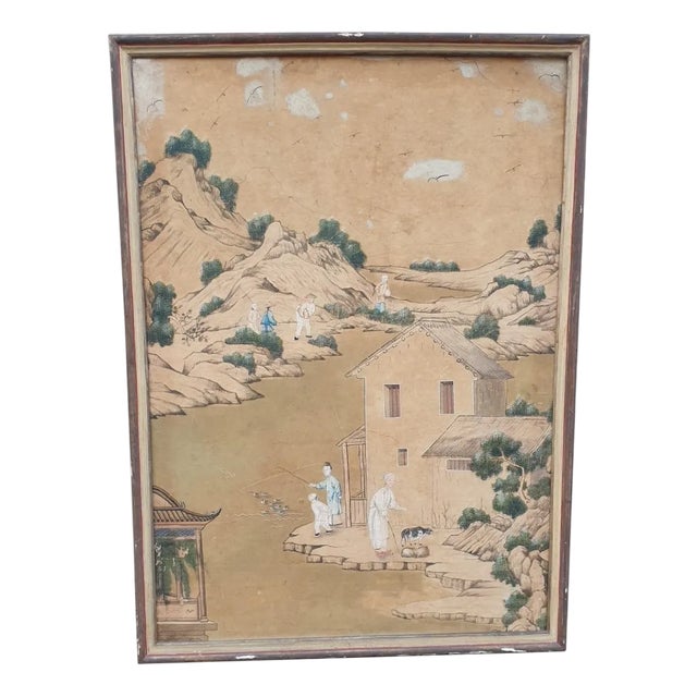 Wallpaper of a Lively Chinese Landscape, 19th Century For Sale