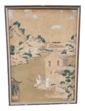 Wallpaper of a Lively Chinese Landscape, 19th Century