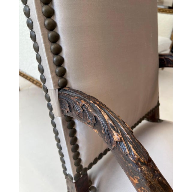 Taupe 18th Century Louis XIII Style Arm Chair in Taupe Silk For Sale - Image 8 of 11