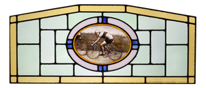 Art Deco Stained Glass Panel Depicting Cyclists in Motion, Belgium, 1910s