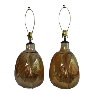 Mid 20th Century Venini Style Iridescent Lamps - a Pair