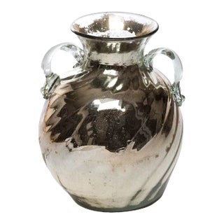 1980s Classical Form Mercury Glass Urn Vase with Handles For Sale