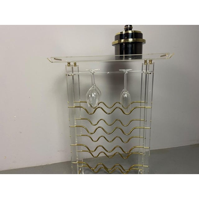 Metal Sculptural Acrylic Glass and Brass Wine Rack by David Lange. France, 1970s For Sale - Image 7 of 13