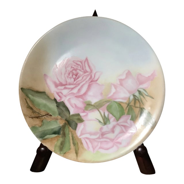 Bavarian Wall Art Hand Painted Plate Features Cabbage Roses For Sale