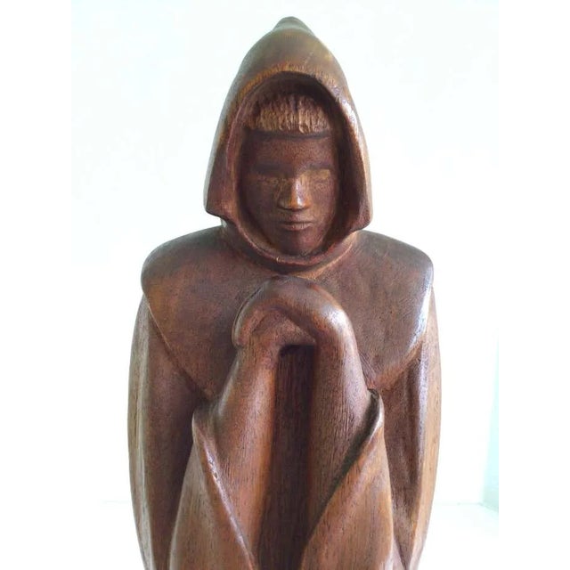 Brown 1960s Carved Wood Sculpture of Monk or Friar Wearing Robe For Sale - Image 8 of 12