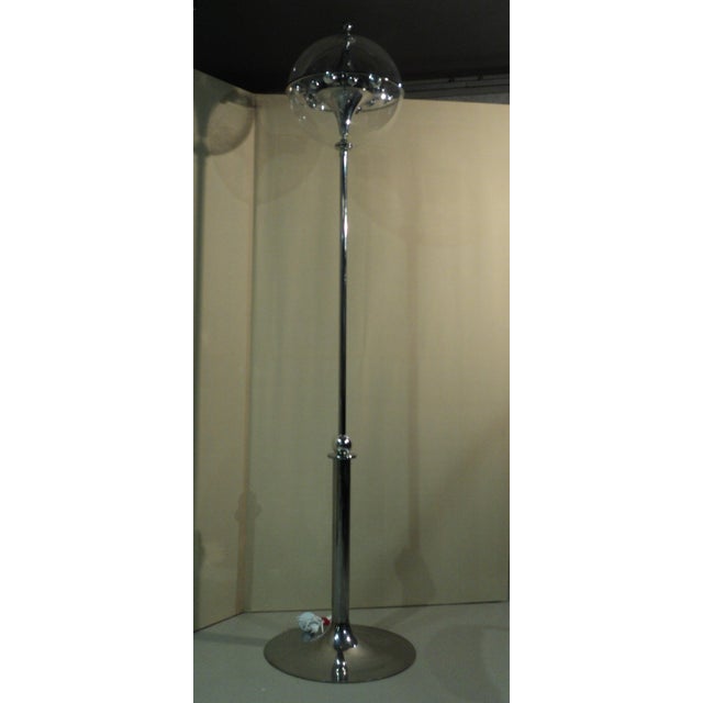Spherical lamp stem ''ufo'' space age period, acrylic glass with stately round steel base. dimensions: l. 50 cm h. 212 cm...