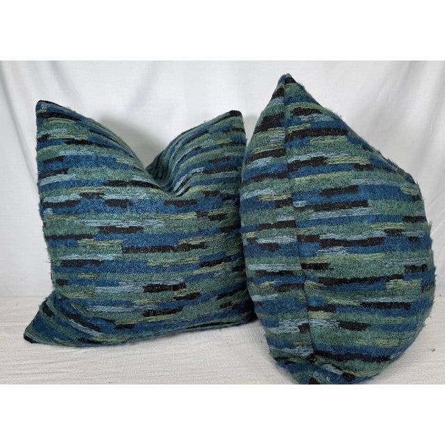 Transitional Boucle in Teal/Green 22" Pillows-a Pair For Sale - Image 3 of 3