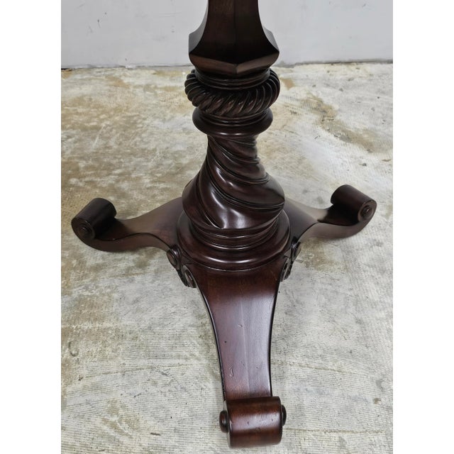 Wood Neoclassical Style Carved and Cross-Banded Mahogany Pedestal Center Table For Sale - Image 7 of 8