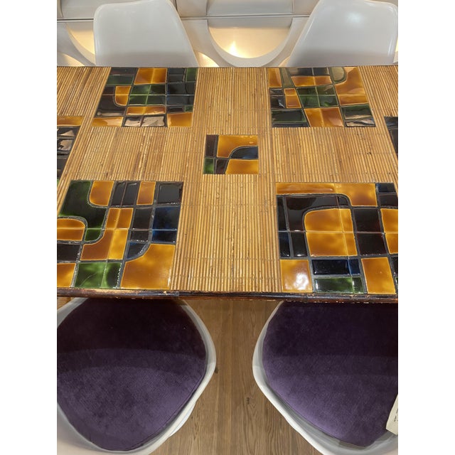 Dining Table in Stained Rattan, Bamboo and Ceramic by Adrien Audoux and Frida Minet, 1950s For Sale - Image 12 of 13