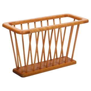 Mid-Century Danish Modern Solid Oak Rectangular Magazine Rack, 1970s For Sale