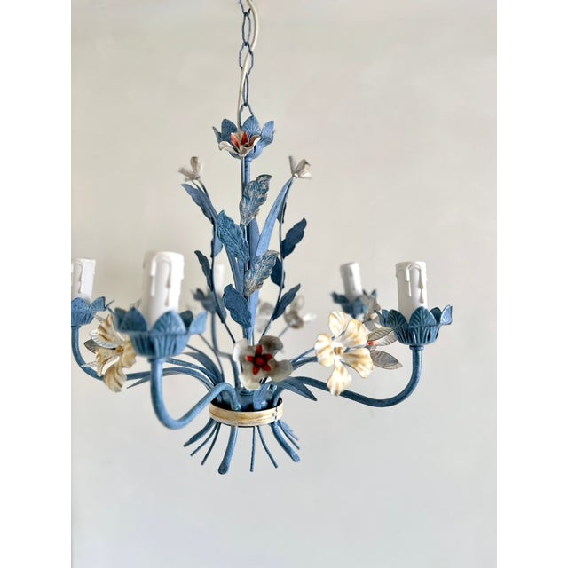 Vintage Floral Painted Steel Five-Light Chandelier from Lamparas Schuller, Spain, 1990s For Sale - Image 6 of 18
