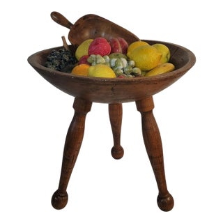 Late 19th Century Wooden Footed Bowl W/26 Stone Fruits For Sale