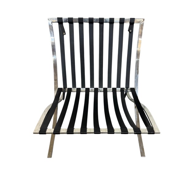 Black Vintage Barcelona Chrome & Leather Lounge Chairs - Set of 2 For Sale - Image 8 of 9