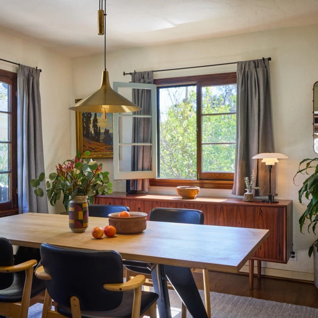 1950s TH Valentiner Brass Counterweight Pendant Reminiscent of the designs of Paavo Tynell and Lisa Johansson Pape, this...