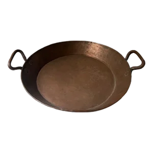 Early 20th Century Large Antique Hammered Copper Handled Pan Platter