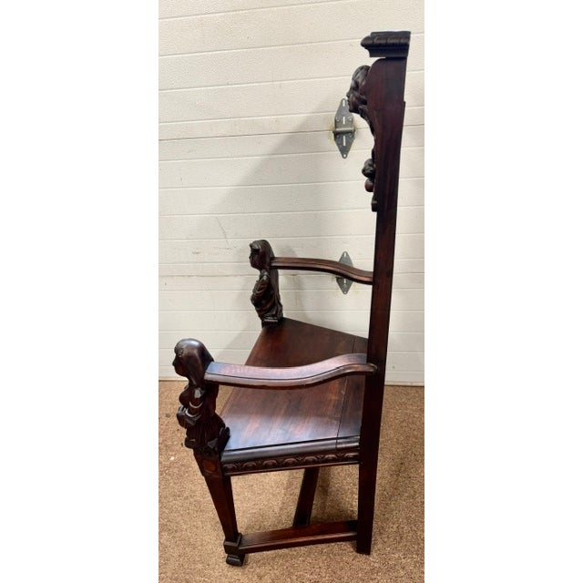 Late 19th Century Figural Carved Jacobean Style Throne Armchair With King and Queen For Sale - Image 11 of 15
