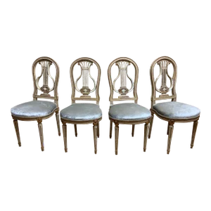 Antique French Louis XVI Style Gilded Balloon-Back Dining Chairs Newly Reupholstered in Velvet - Set of 4