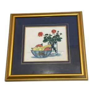 Arnold Iger 1993 "Geranium and Apples" Lithograph Artist Signed, Numbered 1/350, Framed