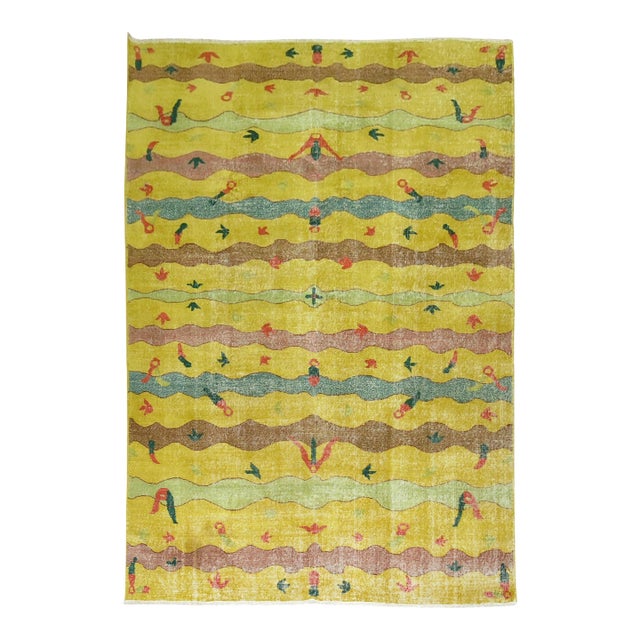 Zabihi Collection Yellow Turkish Deco Rug For Sale