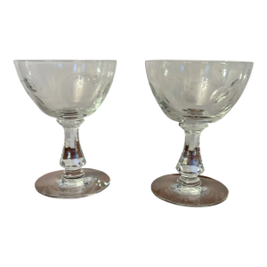 Pair of Mid-Century Modern Seneca Baroque Etched Glass Cordial Dessert Coupes