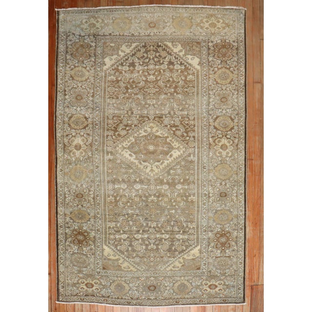 Zabihi Collection Persian Hamedan Neutral Color Accent Rug For Sale In New York - Image 6 of 10