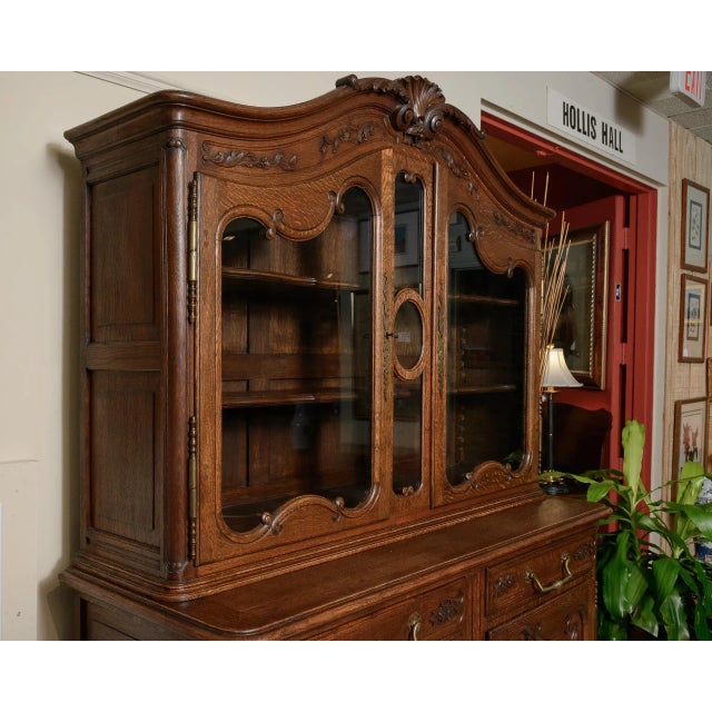 French Oak Buffet Base With Glass Door Cabinet Above For Sale - Image 4 of 8