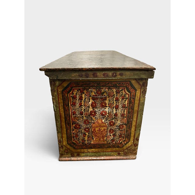 Wood Adriatic Dowry Chest/Trunk in Hand-Painted Pine, Ca. 1870 For Sale - Image 7 of 13