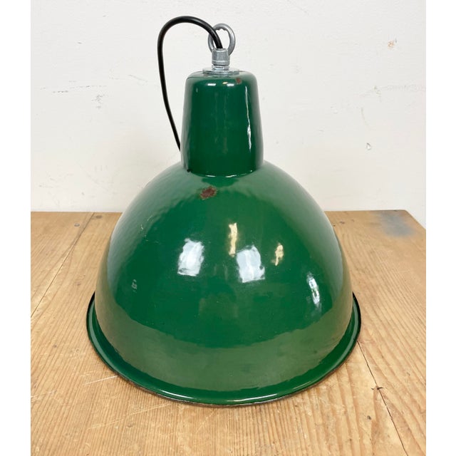 Industrial Green Enamel Factory Lamp from Polam, 1960s For Sale - Image 10 of 14