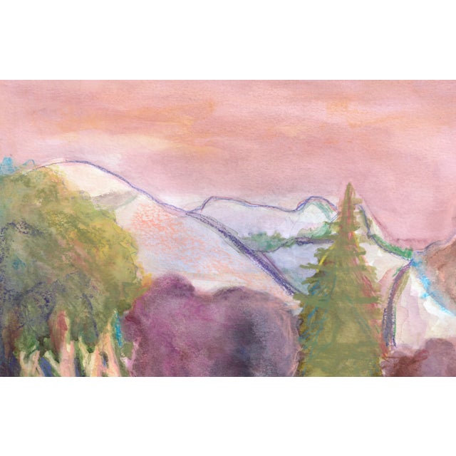 American Half Dome in Pastel Colors, Yosemite National Park Fauvist Landscape Watercolor by Karen Druker For Sale - Image 3 of 8