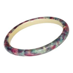 French Art Deco Celluloid Bracelet Bangle With Blue and Pink Sponge Design