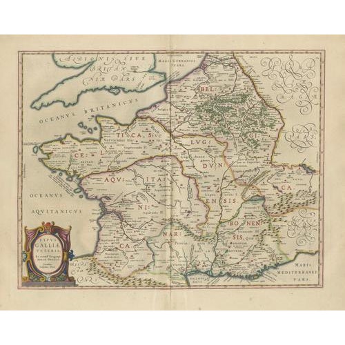 Map of Caesar's Gallia Veteris Ancient Gaul from Blaeu, France, 1642 For Sale - Image 13 of 13