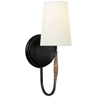 Thomas O'Brien for Visual Comfort Signature Kairos 14" Single Sconce in Aged Iron and Roman Bronze with Linen Shade For Sale