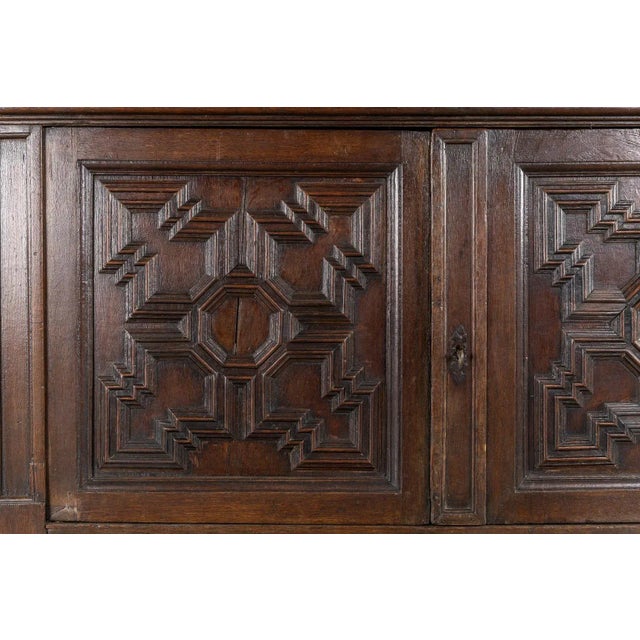 An Impressive Early 18th Century Dutch Oak Geometric Kussen Cabinet With Integral Secretaire For Sale - Image 11 of 12