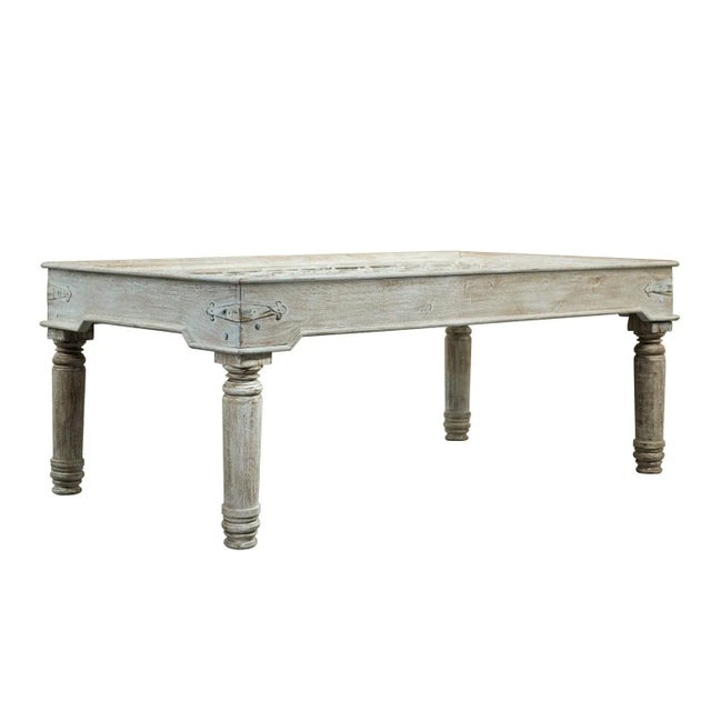 Far Pavilions Vintage Farmhouse Style Distressed White Antique Door Repurposed 79" Long Dining Table For Sale - Image 4 of 7