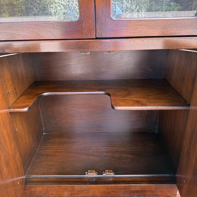 Vintage Henredon Fine Furniture Mid Century Modern Oak 8 Door Lighted Bar Cabinet or China Cabinet For Sale - Image 9 of 18