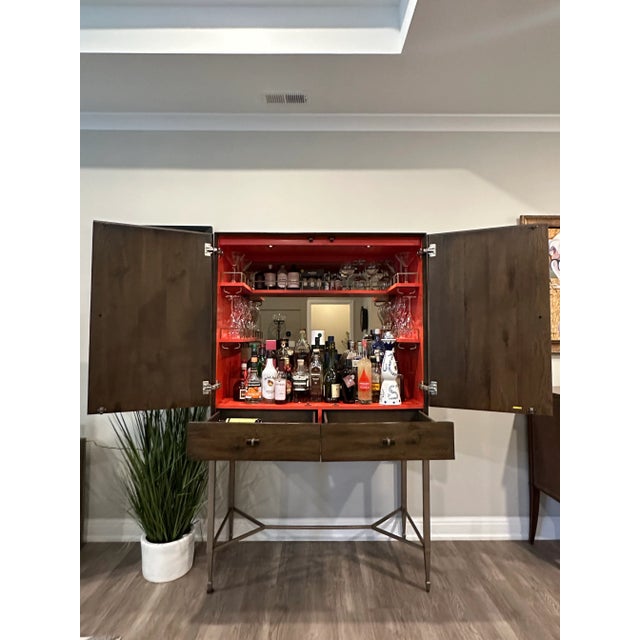 Caracole The Touch Bar Cabinet/Armoire – Aged Wood & Metal with Burnt Orange Interior and Adjustable Lighting The Touch...