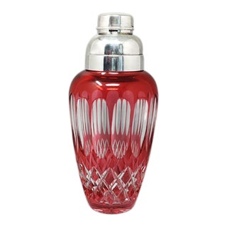 1960s Red Bohemian Cut Crystal Glass Cocktail Shaker, Made in Italy For Sale