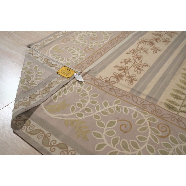 Textile 9x12 Vintage Aubusson Flat Weave Wool Rug, Lilac Grey Fern Stripe For Sale - Image 7 of 10