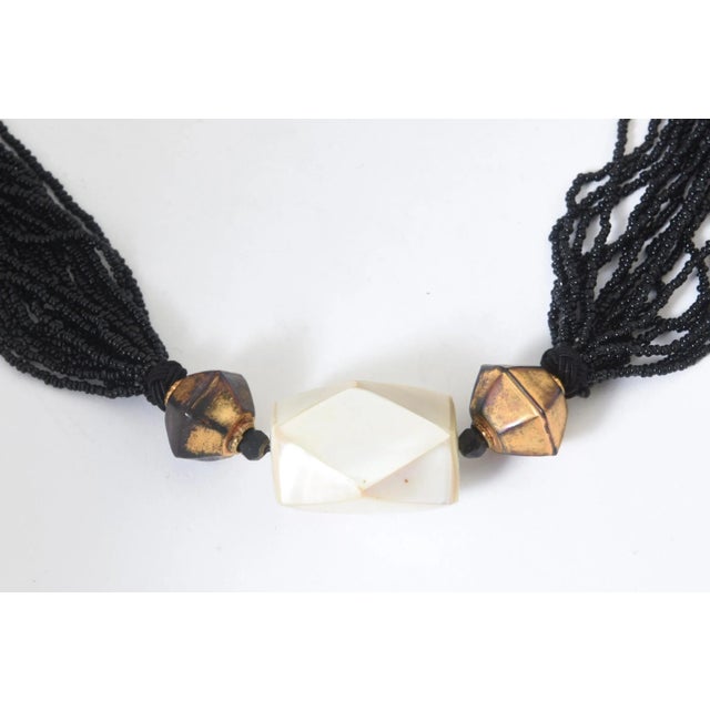 Long Multi-Strand Black Bead Mother of Pearl Necklace For Sale - Image 4 of 8