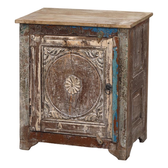 Nightstand Made From Antique Indian Teakwood Architectural Elements For Sale