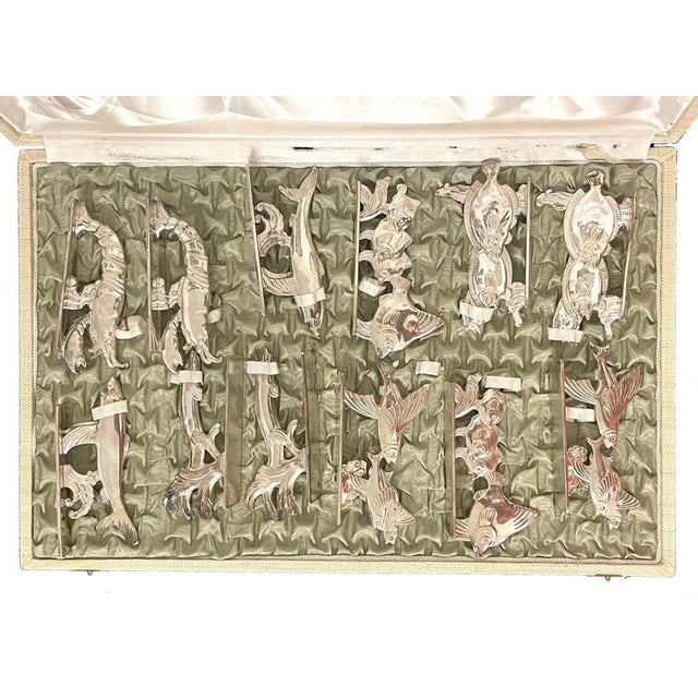 Knife rest with fish and sea creatures France around 1930. Art Deco. Flying fish, sole, lobster, shark, eel and trout....