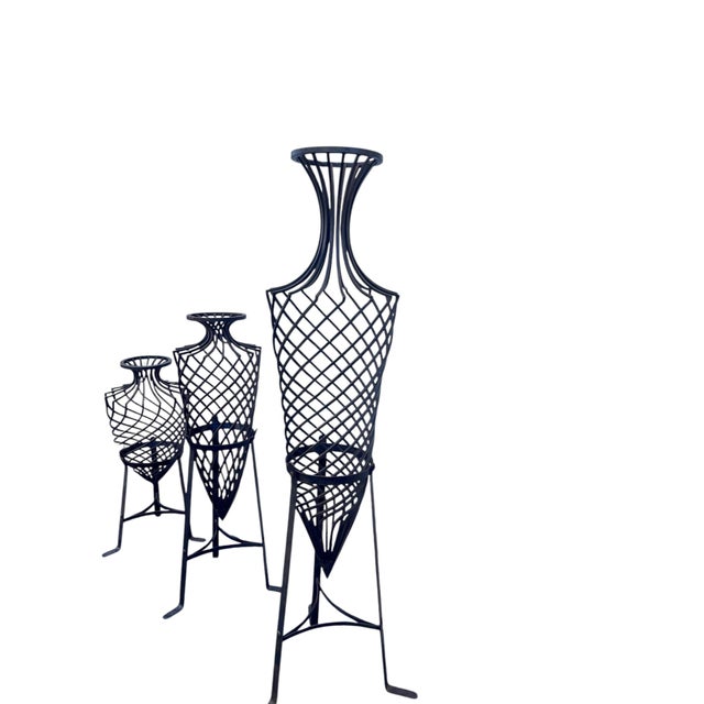 Industrial 1980s Hand-Forged Wrought Iron Torpedo Urns- Set of 3 For Sale - Image 3 of 11