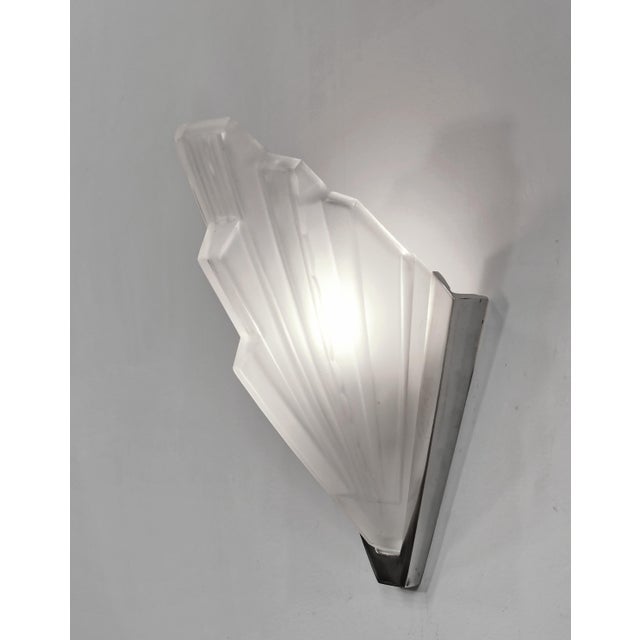 Metal Pair of Marius Sabino 1930s French Art Deco Modernist Slip Shade Wall Sconces - 2 Pairs Available For Sale - Image 7 of 11