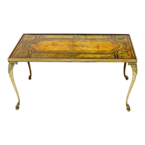 Brass Frame and Legs Painted Marble-Top Rectangular Coffee Table