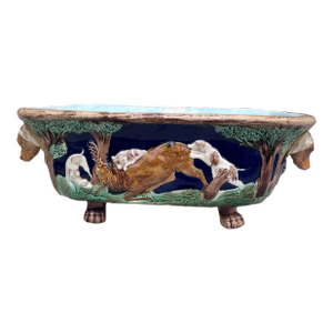 Large English Victorian Hunt Scene Jardiniere Circa 1890