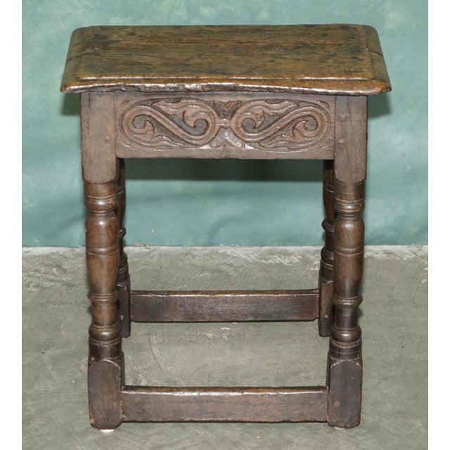 Charles II Carved Oak S-Scroll Stool, 1660s For Sale - Image 3 of 18